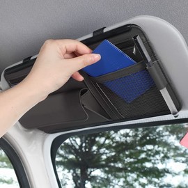 JEYODA Car Sun Visor Organizer - Auto Visor Pocket and Interior Accessories with Multi-Pocket Net Zippers (Style 2-Black)