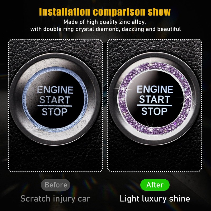 Kewucn 2 PCS Bling Crystal Double Rhinestone Car Engine Start