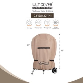 ULTCOVER Outdoor Waterproof Charcoal Kettle Grill Cover for Most 18 inch Round Smoker Size Up to 23” Dia x 32” H