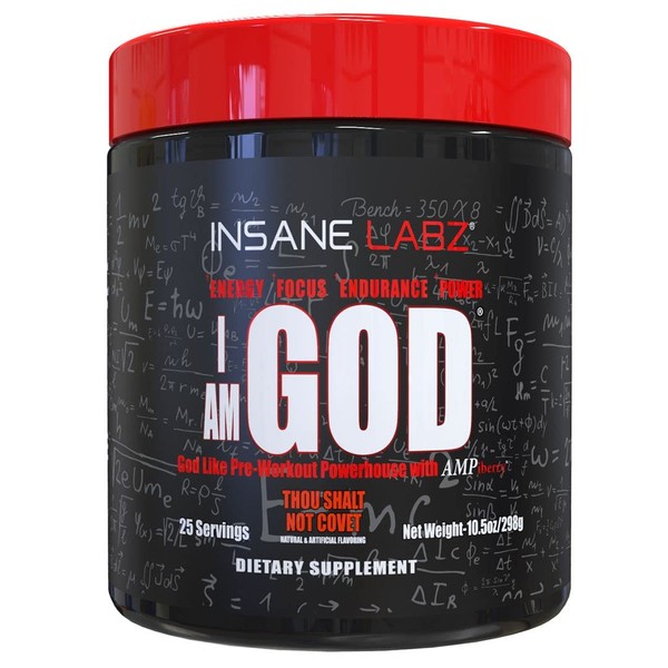 Insane Labz I am God Pre Workout, High Stim Pre Workout Powder Loaded with Creatine and DMAE Bitartrate Fueled by AMPiberry, Energy Focus Endurance Muscle Growth,25 Srvgs,Thou Shalt Not Covet Orange