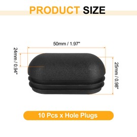 sourcing map Plastic Hole Plugs, 10Pcs 50x24mm Arch Pipe Tubing End Cap, Pipe Tube Insert Cap, Table Chair Leg Hole Covers for Table Chair Legs, Metal Tubing, Fences, Black