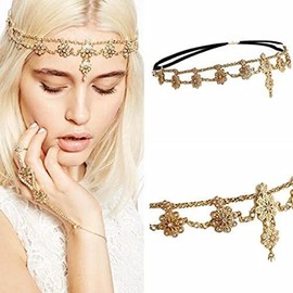 Women Boho Vintage Headbands Hair Accessories Party Hair Jewelry for Women and Girls (Gold, One size)