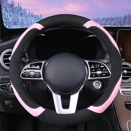 Funda suave para volante, cálida funda universal para volante de 15 pulgadas, color rosa