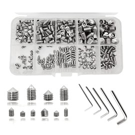 290 Pcs Taper Point Grub Screws Mixed Stainless Steel Metric Thread Hex Socket Screws Threaded Sleeve M3 M4 M5 M6 M8 Screws Assortment with 5 Pcs Allen Key