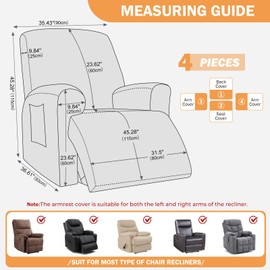 vctops Diamond Recliner Cover 4-Pieces Recliner Stretch Sofa Slipcover 1 Seater Couch Protector Soft Solid Furniture Protector Covers with Elastic Strap (White,1 Seat)