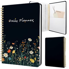 Stanoha Undated Daily Planner - Spiral Notebook 80 Days One Day Per Page, Hourly Schedule, To-Do List, Notes, Everyday Planning Task, A5 Hardcover Journal Organizer Book Women Cute Aesthetic, Flower