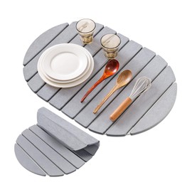 Large Stone Dish Drying Mat for Kitchen Counter, Fast Drying Collapsible Dish Drying Mat, Absorbent Diatomaceous Earth Mats for Dishes Bottles Cups, Size 24“(L)×16“(W)