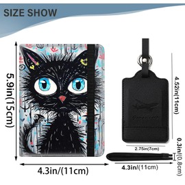 Passport Cover for Women & Men with RFID Blocking, Waterproof Passport Wallet and Luggage Tag Set，PU Leather Travel Documents Organizer, Passport Holder with Card Slot，Black Cat