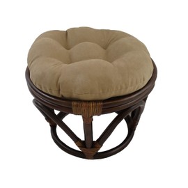 MISC 18 Inch Java Brown Papasan Foot Stool Coastal Rattan Ottoman Round Microsuede Bohemian Frame with Padded Cushion Tufted Thick Pad
