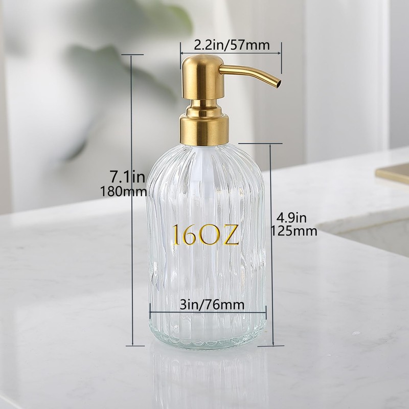 Mekoly Gold Glass Soap Dispenser with Rust Proof Metal Pump,