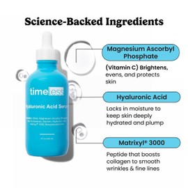 Timeless Skin Care Hyaluronic Acid - Hydrating Face Serum for Personal Care - Fragrance-Free Hyaluronic Acid Serum with Vitamin C & Matrixyl 3000-4 oz