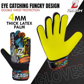 ZASH Soccer Goalie Gloves, Football Goalkeeper Gloves for Kids Boys Youth & Adult Along with 4mm Latex Super (Yellow Fluorescent, Size 4 Suitable for 6 to 9 Years Old)