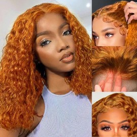 GOLFMAX Ginger Water Wave Bob Wig Human Hair Transparent HD 13x4 Lace Front Human Hair Wig 8 Inch Short Bob Wig Glueless Wigs Human Hair Pre Plucked With Baby Hair