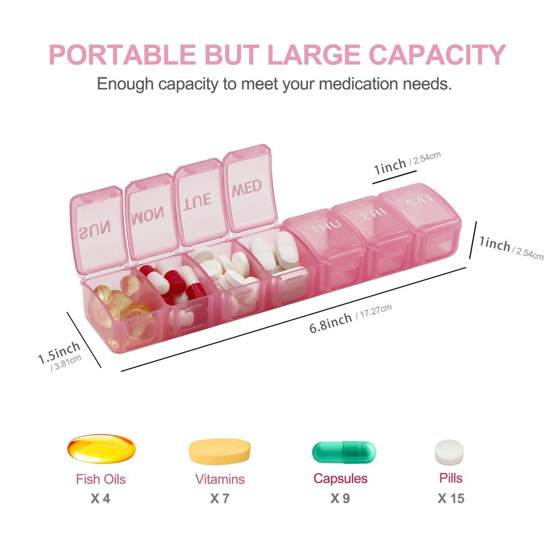 2 PCS Small Weekly Pill Organizer 7 Days,Pocket Daily Pill