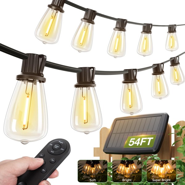 addlon 54(48+6) FT Solar String Lights Waterproof,Patio Lights Solar Powered