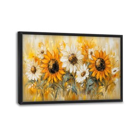 Farmhouse Sunflower Large Wall Art Country Flower Pictures Wall Decor Floral Canvas Daisy Print Painting Modern Artwork Home Decoration for Bathroom Office Living Room Bedroom Framed 24"x36"
