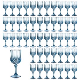 XUWAIDSGN 7oz Plastic Vintage Wine Glasses Drinking Glasses Unbreakable Wedding Glassware Crystal Water Goblets Reusable Drinkware Vintage Champagne Flutes (48, Blue)