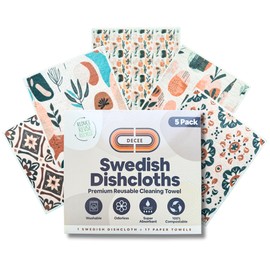 DECEE Swedish Dishcloths (Mosaic), 5-Pack, Reusable, Washable Cellulose Cotton Kitchen Cloths,Replace Paper Towels, Sponges, Dish Rags