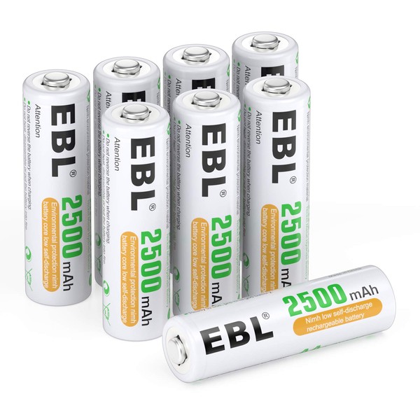 EBL AA Rechargeable Batteries 1.2V 2500mAh High Performance Pre-Charged AA Batteries - 8 Pack