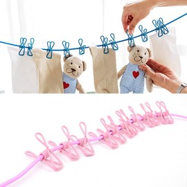 Expandable Rubber Clothesline with Clips Set 2ea