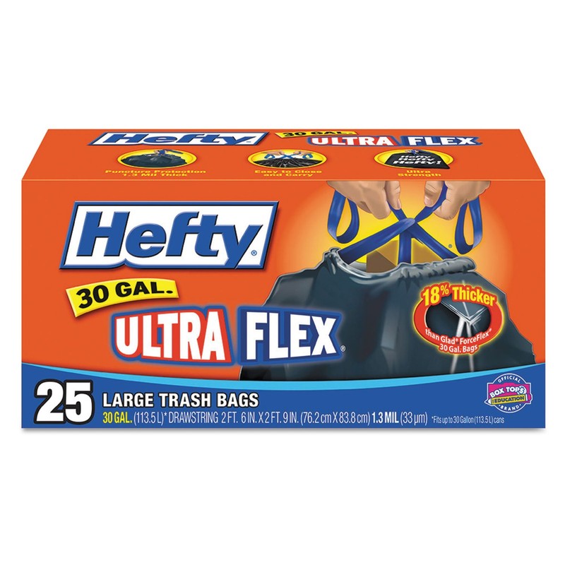 Hefty E80627 30 Gallon Large Ultra Flex Drawstring Multipurpose Bags
