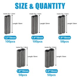 350Pcs Double Barrel Crimp Sleeves Kit Copper Fishing Crimps Sleeves Assortment Fishing Line Tube Connector Fishing Tackle for Leader Rigging