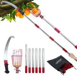 JOVANT 2-in-1 9 FT Pole Saw and Fruit Picker for Tree Trimming and Fruit Harvesting, SK5 Blade and High Carbon Steel Fruit Picker for Cutting High Branches and Fruit Grabber, Stainless Steel Pole