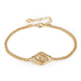 HZMAN Virgin Mary Bracelet for Women Dainty 14K Rose Gold Plated Cubic Zirconia Our Lady of Guadalupe Link Bracelet Jewelry Gift, 9.0in, Brass, Cubic Zirconia