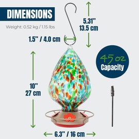 MEKKAPRO Hummingbird Feeders for Outdoors, Blown Glass Hummingbird Feeder, Large Glass Humming Bird Feeders for Outdoors, Glass Hummingbird Feeder, Humming Bird Feeder (Waterdrop, Green)