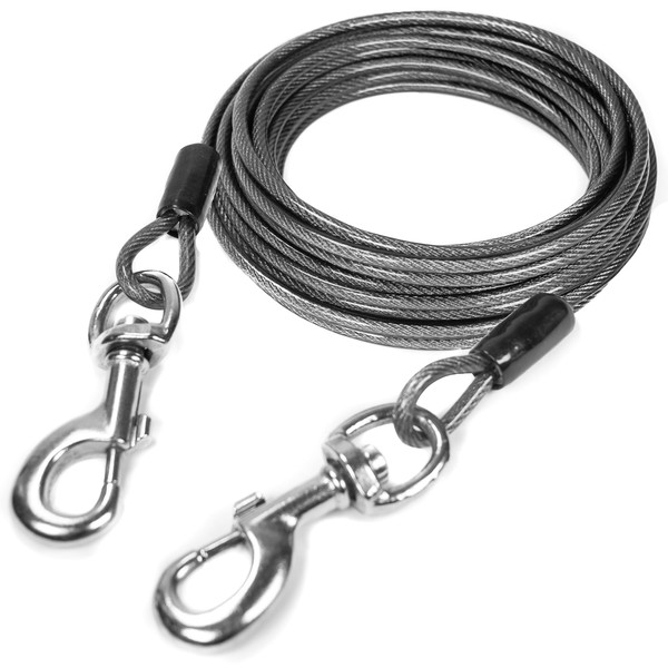 Mighty Paw Heavy Duty Dog Tie Out Cable for All Sized Pets | 30’ Braided Steel Black Tieout for Yard, Camping, and Outdoors - Dog Run Cable for Total Control and Off-Leash Feel, XL - Up to 125lbs