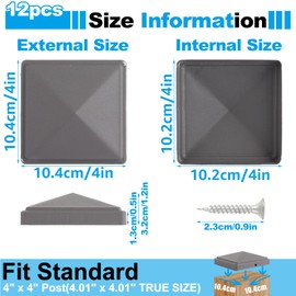 SHUESS 12 Pcs Dark Grey Fence Post Caps 4 x 4 Inch - 102 x 102 mm Fence Post Toppers - Durable and Stylish Post Caps for Enhanced Outdoor Décor - Ideal for Fence Post Protection and Decoration