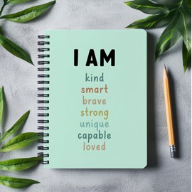bitCNY I AM Spiral Notebook,Inspiring Words Affirmation Journal Notebook, Positive Affirmations for Kids Notebook, Inspiring Notebooks for School Supplies, Home & Office, Spiral Bound 5.5x8.5 113
