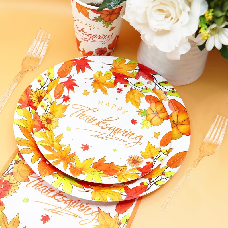 Decodinli Thanksgiving Paper Plates and Napkins Sets Thanksgiving Decorations Party