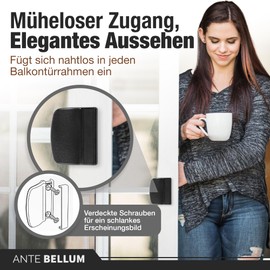 Ante bellum Balcony Door Handle – Versatile Door Handle for Balcony, Patio and Fly Screen Doors, Patio Door Handle Including Screws, Easy Installation without Drilling, Timeless Look in Black