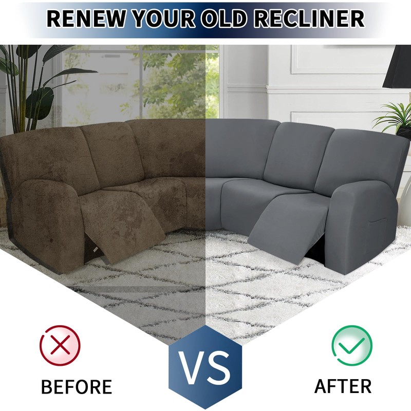 PureFit 7-Pieces Sectional Sofa Covers, Extra Large Sectional Recliner Couch