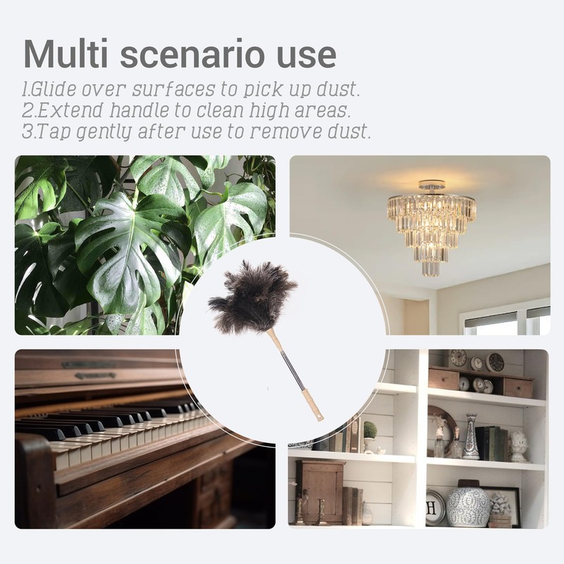 Extendable Ostrich Feather Duster, Natural Ostrich Feathers Long Handle Duster
