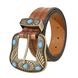Diarypiece Turquoise Belt Buckle Belt Vintage Western Belt Cowboy Belt, brown