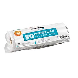 Kingfisher BB50S 30 Litre Everyday Swing Dustbin Bin Bag Liners/Refuse Sacks White (3 x 50 Bags)