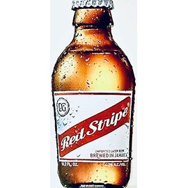 Red Stripe Beer Bottle Shape Tin Tacker Sign - 24" x 10" (New,