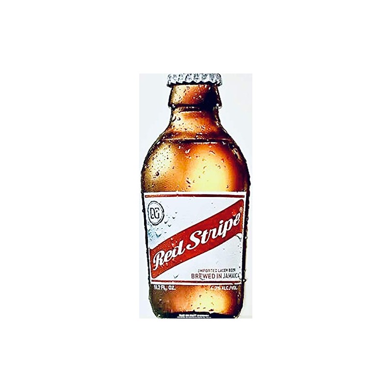 Red Stripe Beer Bottle Shape Tin Tacker Sign - 24"