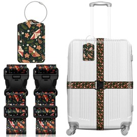 Luggage Straps & Luggage Tags Set for Suitcases Travel Belt Accessories, Printed Suitcase Strap, Adjustable Luggage Belt Strap, Heavy Duty with Quick-Release Buckle - 3 Pieces, Black Butterfly