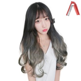 YJINCO U-type Half Wig, Extension, Long, Gradient, Curly Hair, Two Tone Fluffy, Curly Neckline Wig, Partial Wig, One Size Fits Most, Half Wig, Women's YJWT008-gry