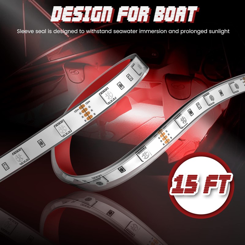 MYPLUS 15ft LED Boat Lights Strip with Bluetooth Control, Waterproof