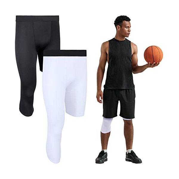 2 Packs One Leg Compression Tights for Basketball Capri Tights