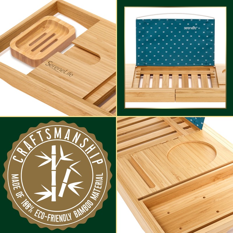 SereneLife Premium Bathtub Tray Caddy with Gift Box and Bow