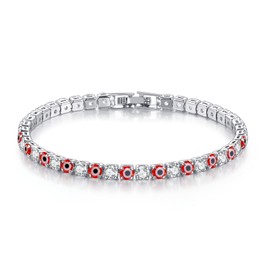 YIFSIY Tennis Bracelet for Women Men 18K White Gold Plated Red Devil's Eye Bracelet Gifts for Birthday Mother's Day 7 Inch