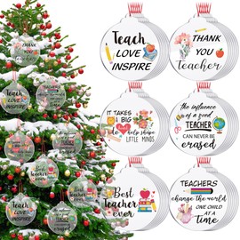 Suzile 36 Pcs Teacher Christmas Ornaments Christmas Inspirational Gifts Friendship Teacher Gift Round Acrylic Hanging Decoration Christmas Tree Ornaments Birthday Friend Xmas Gift(Teacher)