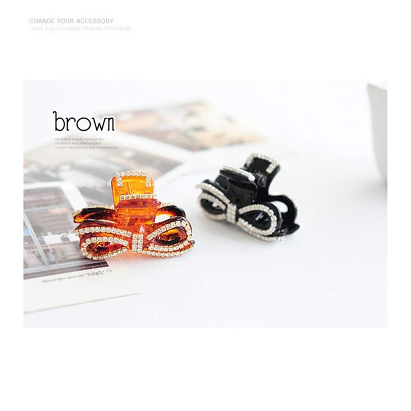 Ruihfas 2Pcs Small Rhinestones Bow Hair Claws Jaw Clips Ponytail
