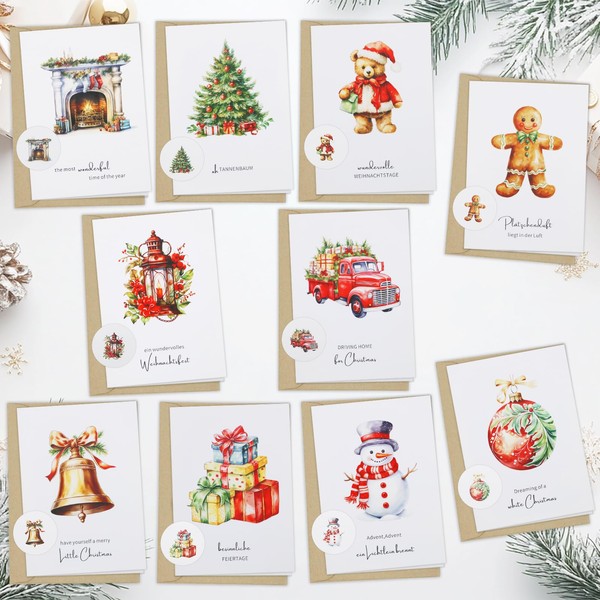 WenmthG Christmas Cards with Envelope Set of 10 - Christmas