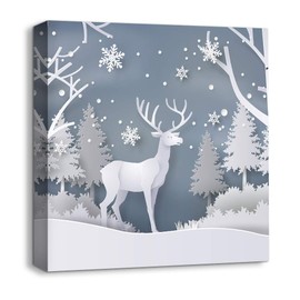 NWT IDEA4WALL Canvas Wall Art Snow Deer Merry Christmas Painting Artwork for Home Prints Framed - 24x24 inches